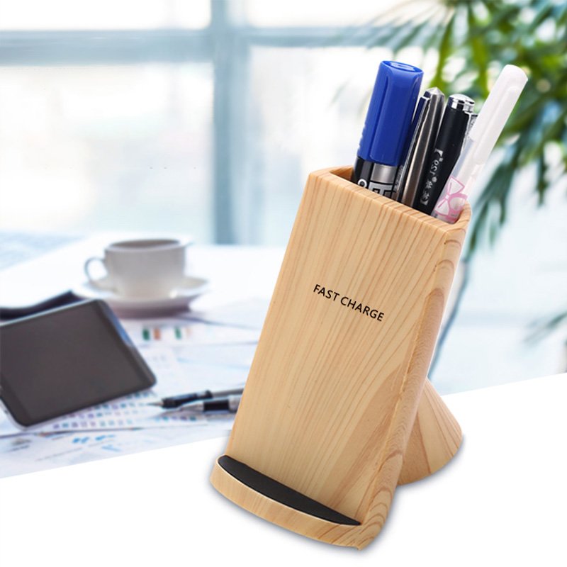 Wood Grain Wireless Charging Pen Container