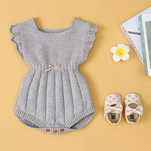 Baby Girl 1pcs Ribbed Knitted Pattern Ruffle Design Solid Knitted