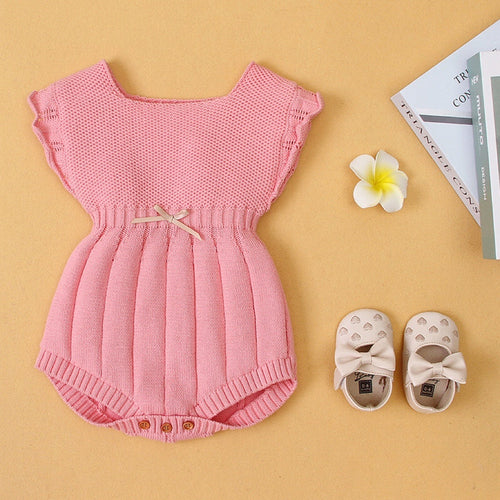 Baby Girl 1pcs Ribbed Knitted Pattern Ruffle Design Solid Knitted